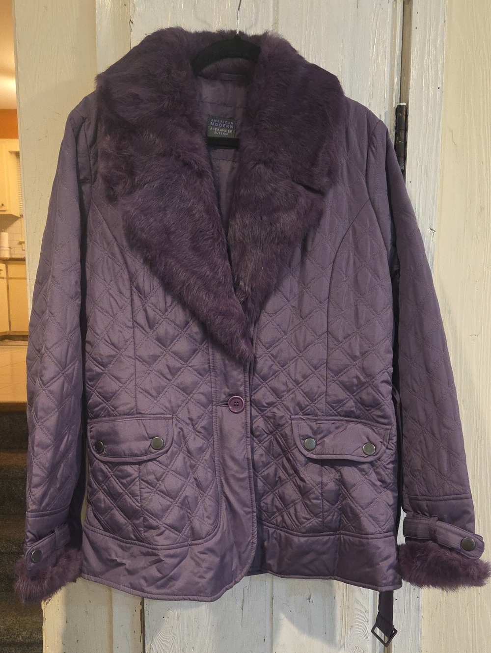 Alexander Julian Quilted Purple Rabbit Fur Collar Jacket